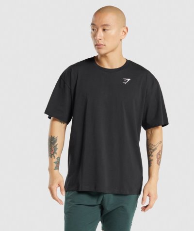 Black Men's Gymshark Essential Oversized T Shirts | CA6548-562