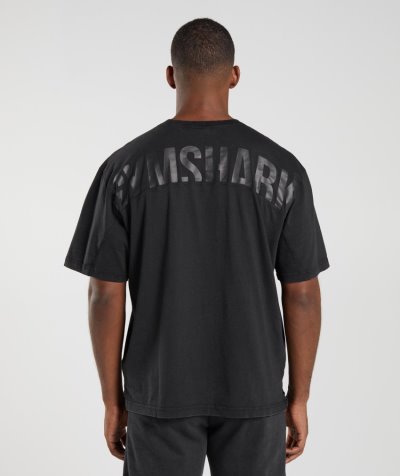 Black Men's Gymshark Power Washed T Shirts | CA8057-186