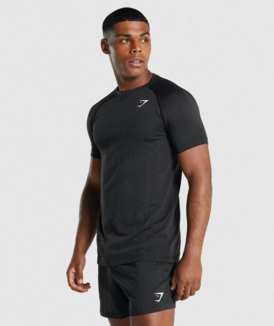 Black Men's Gymshark Vital Light Seamless T Shirts | CA6893-784