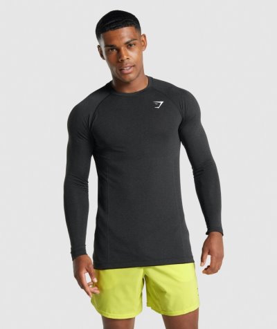 Black Men's Gymshark Vital Light Seamless Long Sleeve T Shirts | CA7283-869