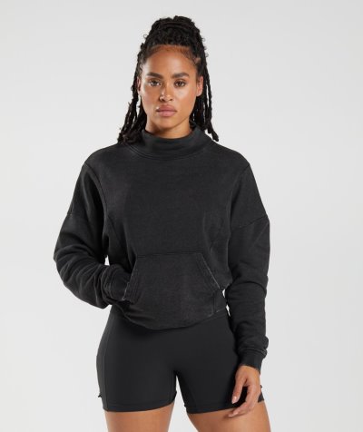 Black Women's Gymshark Legacy Washed Sweatshirt | CA4109-025