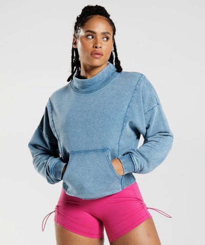 Blue Women's Gymshark Legacy Washed Sweatshirt | CA0407-398