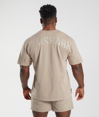 Brown Men's Gymshark Power Washed T Shirts | CA3628-777
