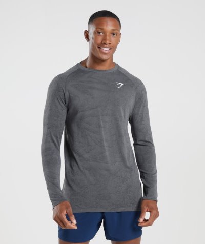 Deep Grey / Black Men's Gymshark Geo Seamless Long Sleeve T Shirts | CA5161-714