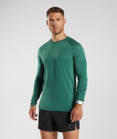 Green / Green Men's Gymshark Apex Seamless Long Sleeve T Shirts | CA5333-830