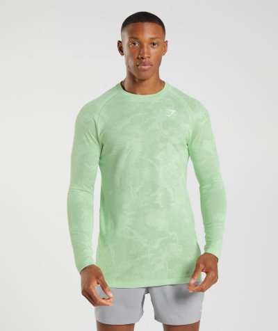 Green / Green Men's Gymshark Geo Seamless Long Sleeve T Shirts | CA9880-250