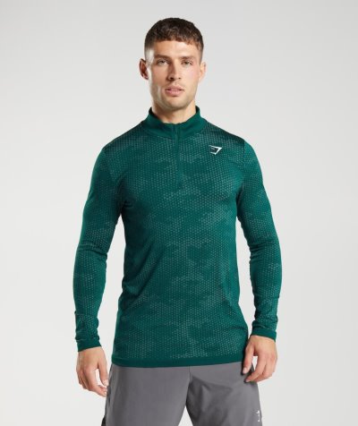 Green / Green Men's Gymshark Sport Seamless 1/4 Zip Jackets | CA3184-856