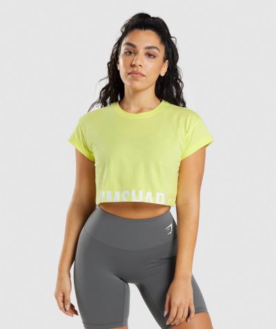 Green Women's Gymshark Fraction Cropped Tops | CA3605-345