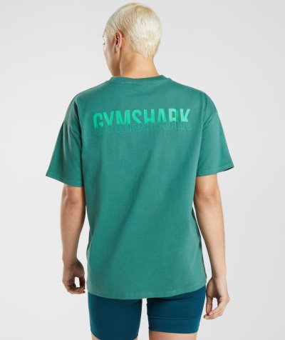 Green Women's Gymshark Fraction Oversized T Shirts | CA2337-739
