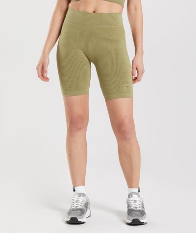 Green Women's Gymshark Pause Seamless Cycling Shorts | CA4575-782