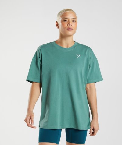 Green Women's Gymshark Training Oversized T Shirts | CA2744-052