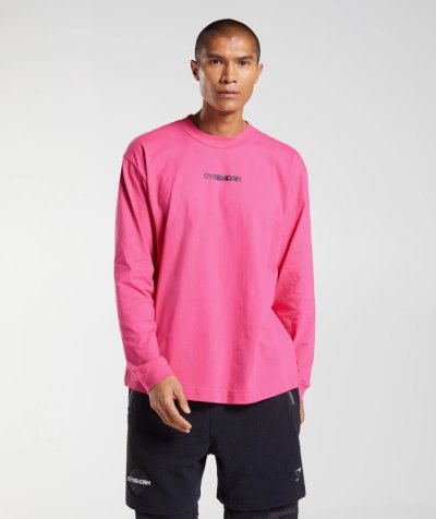 Light Fuchsia Men's Gymshark Vibes Long Sleeve T Shirts | CA6195-390