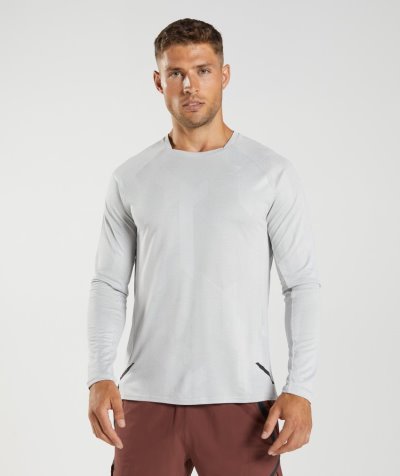 Light Grey / White Men's Gymshark Apex Long Sleeve T Shirts | CA0849-332