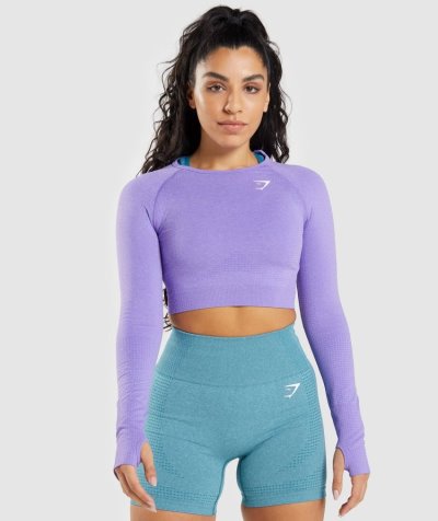 Light Purple Women's Gymshark Vital Seamless 2.0 Long Sleeve Cropped Tops | CA2595-543