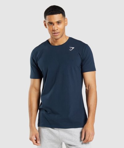 Navy Men's Gymshark Essential T Shirts | CA3448-493