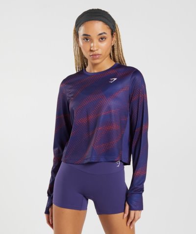 Purple Women's Gymshark Sport Printed Long Sleeve T Shirts | CA2309-270