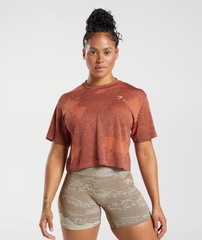 Red / Brown Women's Gymshark Adapt Camo Seamless Cropped Tops | CA5056-513