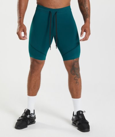 Turquoise / Black Men's Gymshark 315 Seamless 1/2 Shorts | CA6164-180