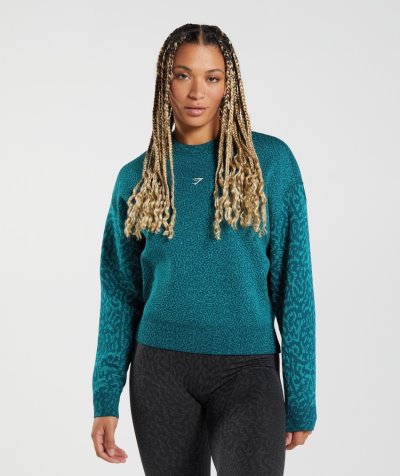 Turquoise Women's Gymshark Adapt Animal Sweatshirt | CA2247-830
