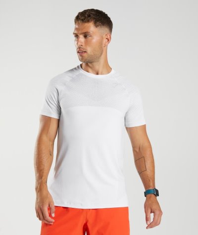 White / Light Grey Men's Gymshark Apex Seamless T Shirts | CA7194-271