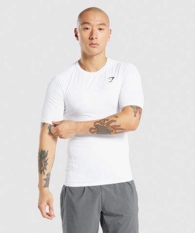 White Men's Gymshark Element Baselayer T Shirts | CA3601-699