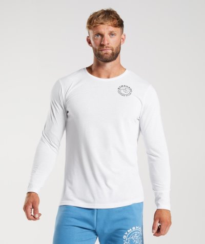 White Men's Gymshark Legacy Long Sleeve T Shirts | CA0137-654