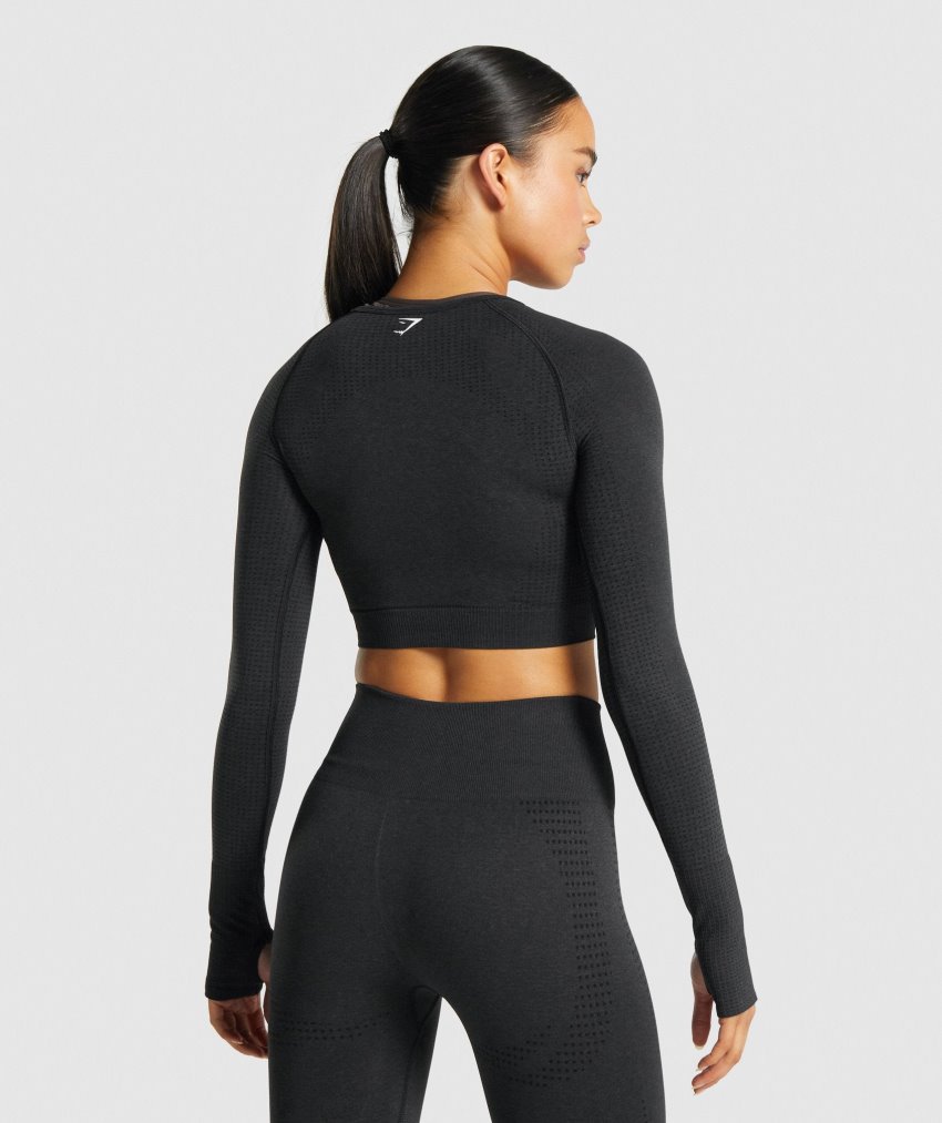 Black Women's Gymshark Vital Seamless 2.0 Long Sleeve Cropped Tops | CA2467-353