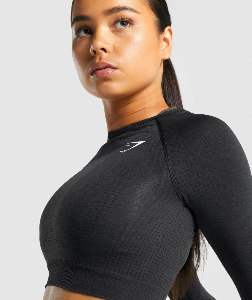 Black Women's Gymshark Vital Seamless 2.0 Long Sleeve Cropped Tops | CA2467-353