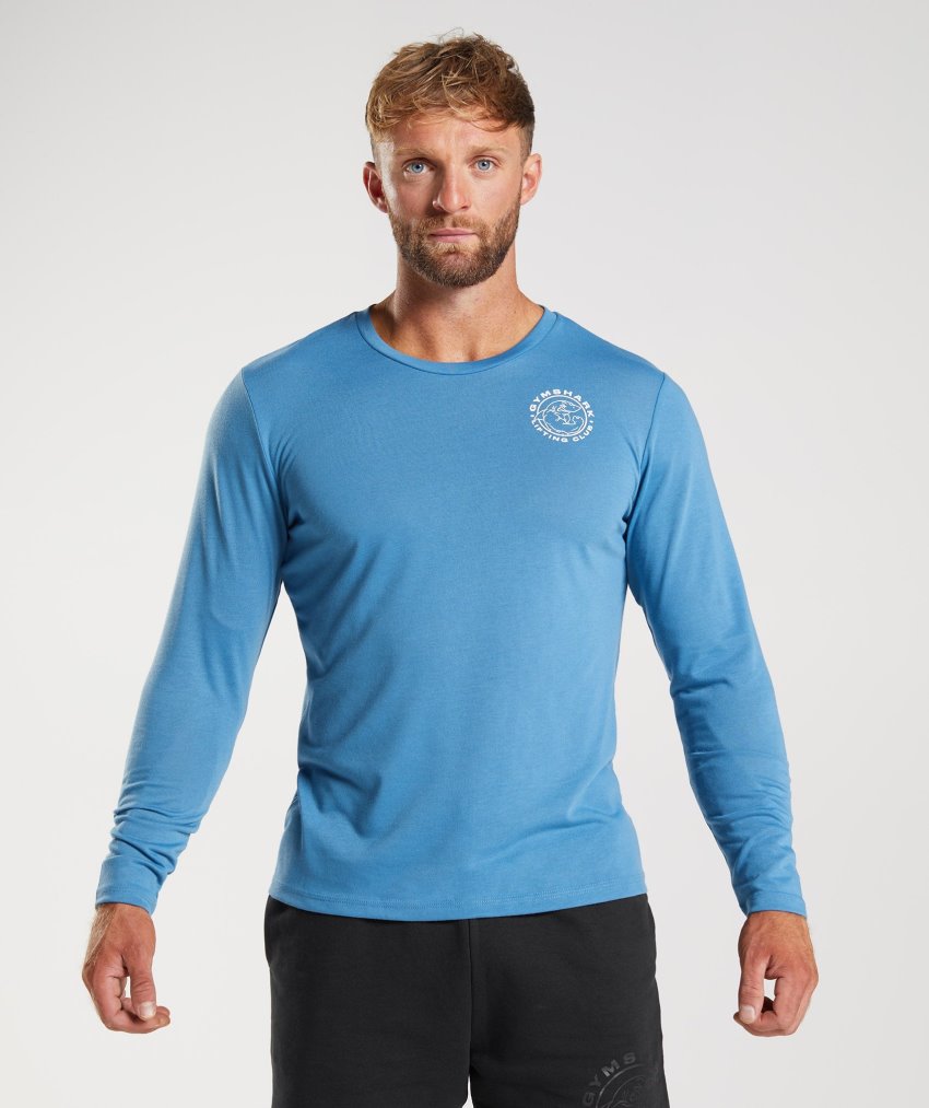 Blue Men\'s Gymshark Legacy Long Sleeve T Shirts | CA5360-274