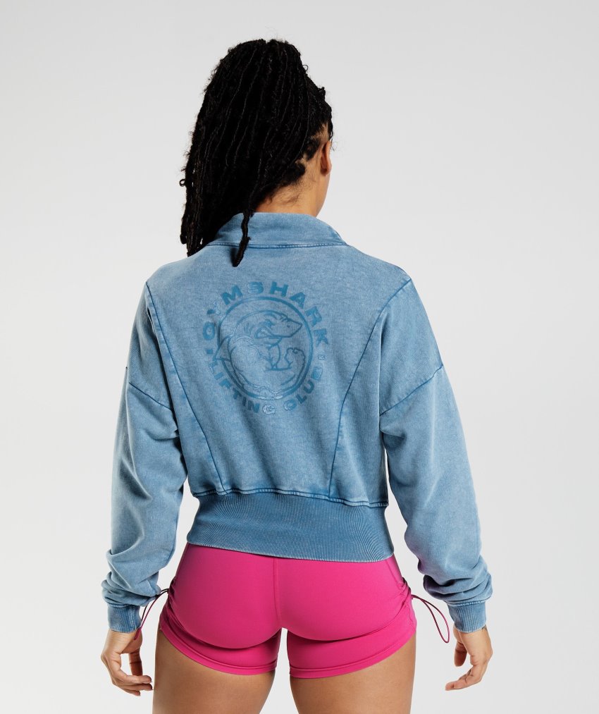 Blue Women's Gymshark Legacy Washed Sweatshirt | CA0407-398