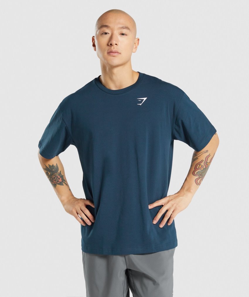 Navy Men\'s Gymshark Essential Oversized T Shirts | CA4831-886