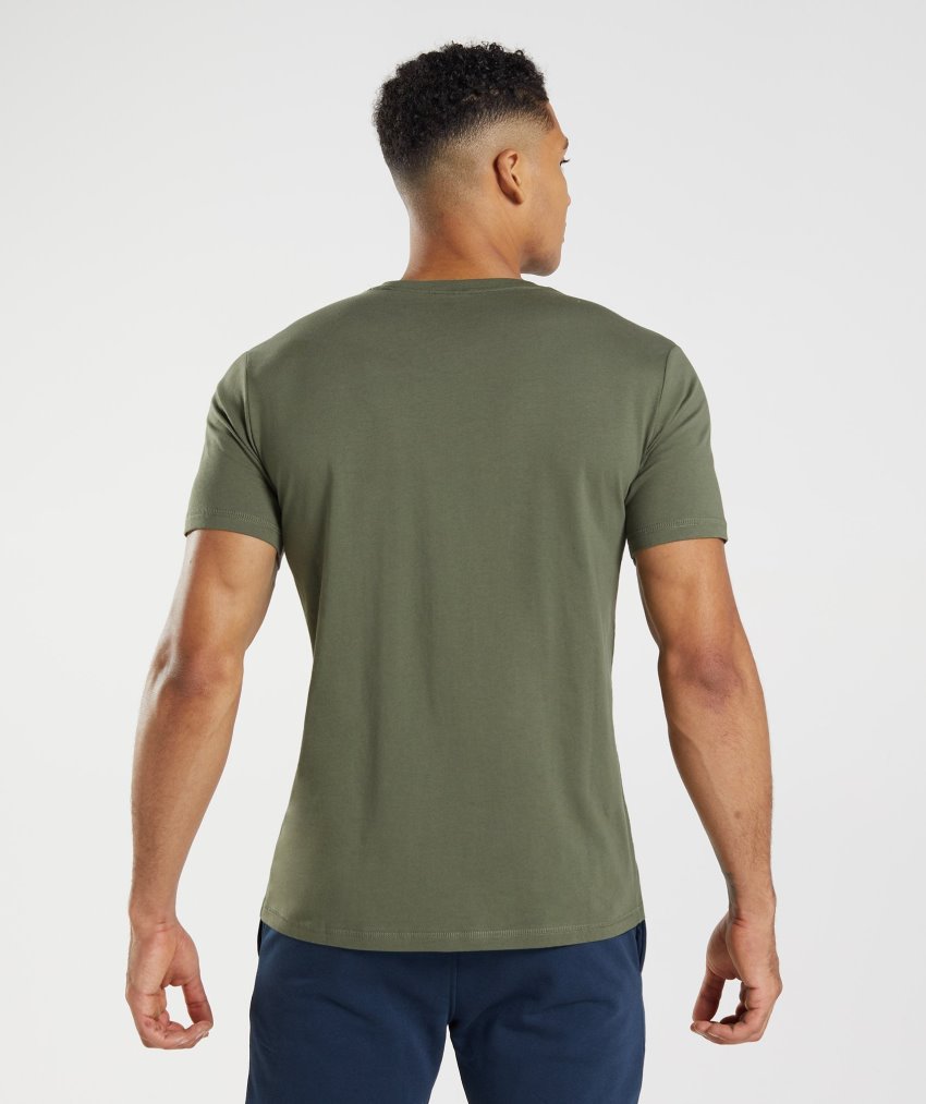 Olive Men's Gymshark Sharkhead Infill T Shirts | CA4847-434