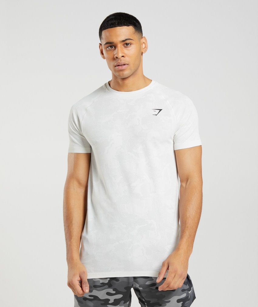 White / Light Grey Men\'s Gymshark Geo Seamless T Shirts | CA0329-898
